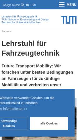 Vorschau der mobilen Webseite www.ftm.mw.tum.de, Lehrstuhl für Fahrzeugtechnik München