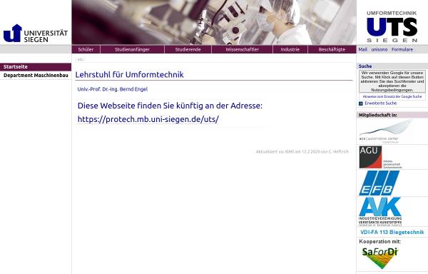 Vorschau von www.uni-siegen.de, Lehrstuhl für Fertigungstechnik und Werkzeugmaschinen, Universität Siegen