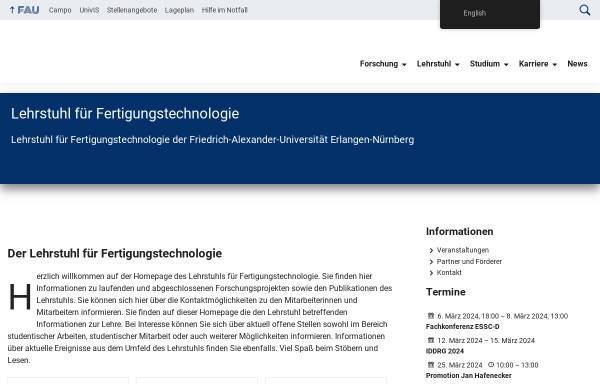 Vorschau von www.lft.uni-erlangen.de, Lehrstuhl für Fertigungstechnologie, Universität Erlangen-Nürnberg