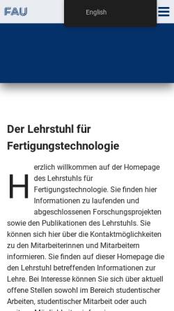 Vorschau der mobilen Webseite www.lft.uni-erlangen.de, Lehrstuhl für Fertigungstechnologie, Universität Erlangen-Nürnberg