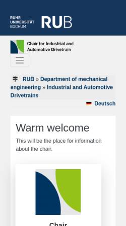 Vorschau der mobilen Webseite www.ruhr-uni-bochum.de, Lehrstuhl für Maschinenelemente, Getriebe und Kraftfahrzeuge LMGK, Ruhr-Universität Bochum