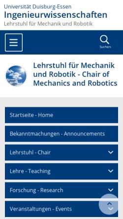 Vorschau der mobilen Webseite www.uni-duisburg-essen.de, Lehrstuhl für Mechanik