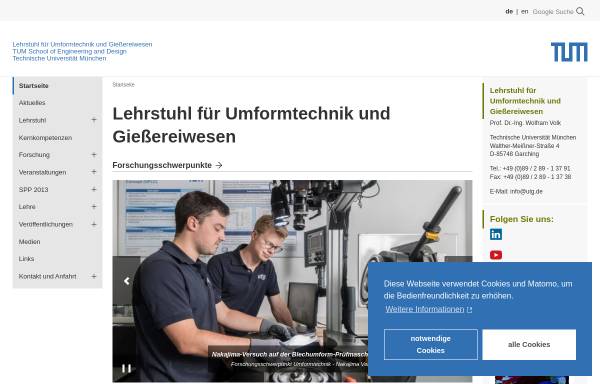 Vorschau von www.utg.mw.tum.de, Lehrstuhl für Umformtechnik und Gießereiwesen an der Technischen Universität München