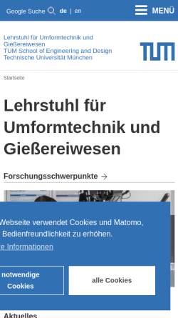 Vorschau der mobilen Webseite www.utg.mw.tum.de, Lehrstuhl für Umformtechnik und Gießereiwesen an der Technischen Universität München