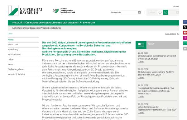 Vorschau von www.lup.uni-bayreuth.de, Lehrstuhl Umweltgerechte Produktionstechnik LUP - Universität Bayreuth