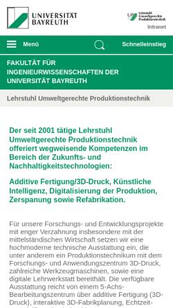 Vorschau der mobilen Webseite www.lup.uni-bayreuth.de, Lehrstuhl Umweltgerechte Produktionstechnik LUP - Universität Bayreuth