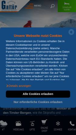 Vorschau der mobilen Webseite www.bergbahnen-galtuer.at, Bergbahnen Silvretta Galtür