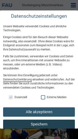 Vorschau der mobilen Webseite www.mb.uni-erlangen.de, Technische Fakultät für Maschinenbau und Fertigungstechnik, Friedrich Alexander Universität Erlangen-Nürnberg