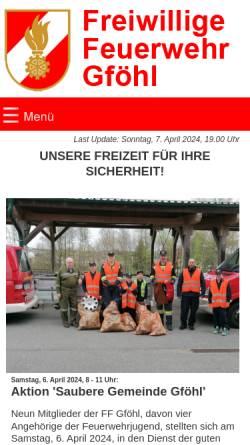 Vorschau der mobilen Webseite www.feuerwehr.gfoehl.at, Freiwillige Feuerwehr Gföhl