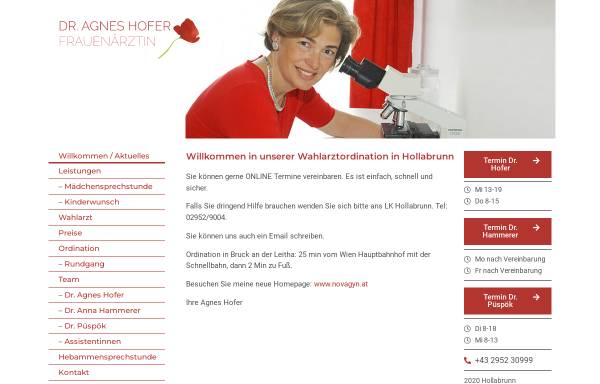 Vorschau von www.agneshofer.at, Dr. Agnes Hofer, Frauenärztin