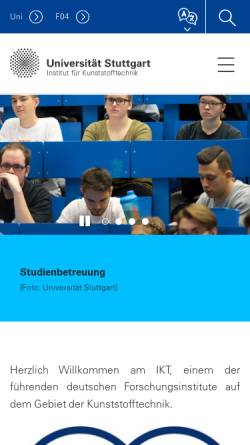 Vorschau der mobilen Webseite www.ikt.uni-stuttgart.de, Institut für Kunststofftechnologie