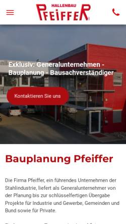 Vorschau der mobilen Webseite www.hallenbau-pfeiffer.at, Hallenbau Klaus Pfeiffer