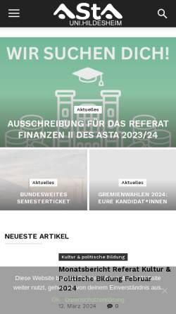 Vorschau der mobilen Webseite asta-hildesheim.de, Allgemeiner Studierenden-Ausschuss (AStA) der Universität Hildesheim