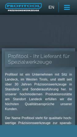 Vorschau der mobilen Webseite www.profitool.at, Profitool Präzisionswerkzeuge Vertriebsges.m.b.H.