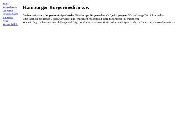 Vorschau von www.hamburgerbuergermedien.de, Verein zur Bürgerbeteiligung in den Medien