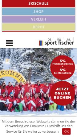 Vorschau der mobilen Webseite www.skischule-oetz.at, Skischule und Skiverleih Fischer