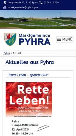 Vorschau der mobilen Webseite www.pyhra.gv.at, Marktgemeinde Pyhra
