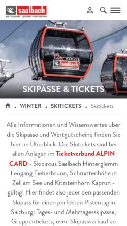 Vorschau der mobilen Webseite www.saalbach.com, Bergbahnen