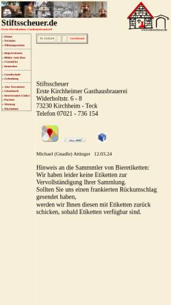 Vorschau der mobilen Webseite www.stiftsscheuer.de, Stiftsscheuer Gasthausbrauerei