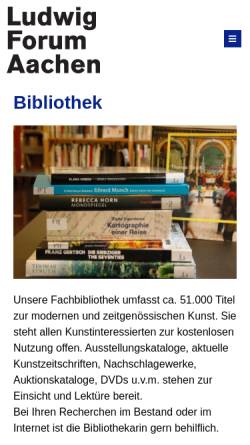 Vorschau der mobilen Webseite ludwigforum.de, Bibliothek im Ludwig Forum