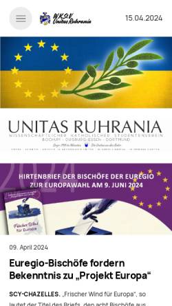 Vorschau der mobilen Webseite www.unitas-ruhrania.org, Unitas Ruhrania - Wissenschaftlicher Katholischer Studentenverein an den Ruhr-Universitäten