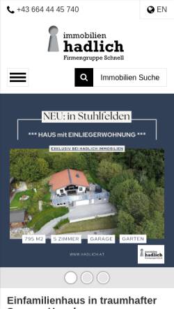 Vorschau der mobilen Webseite www.hadlich.at, Gastro Immobilien Hadlich GesmbH & Co KEG