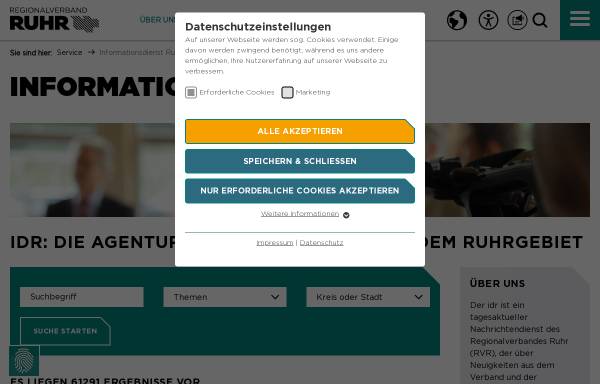 Vorschau von www.idruhr.de, Informationsdienst Ruhr (IDR)