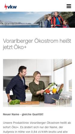 Vorschau der mobilen Webseite oekostrom.vkw.at, Vorarlberger Kraftwerke AG