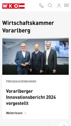 Vorschau der mobilen Webseite wko.at, Wirtschaftskammer Vorarlberg