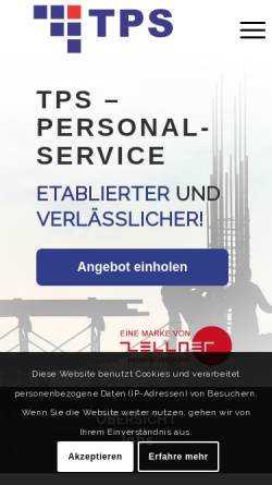 Vorschau der mobilen Webseite tps-personal.at, TPS - Technik Personal Service GmbH