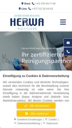 Vorschau der mobilen Webseite www.herwa.at, Herwa Multiclean Gebäudereinigung GmbH