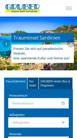 Vorschau der mobilen Webseite www.gruberreisen.at, Reisebüro Gruber