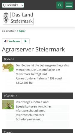 Vorschau der mobilen Webseite www.agrar.steiermark.at, Agrarserver des Landes Steiermark