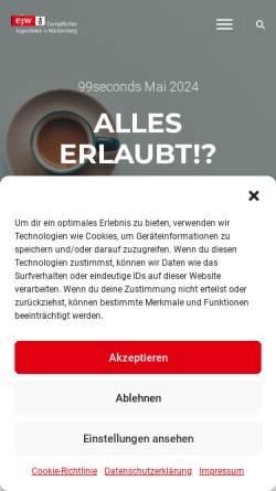 Vorschau der mobilen Webseite www.ejwue.de, Evangelisches Jugendwerk in Württemberg (ejw)