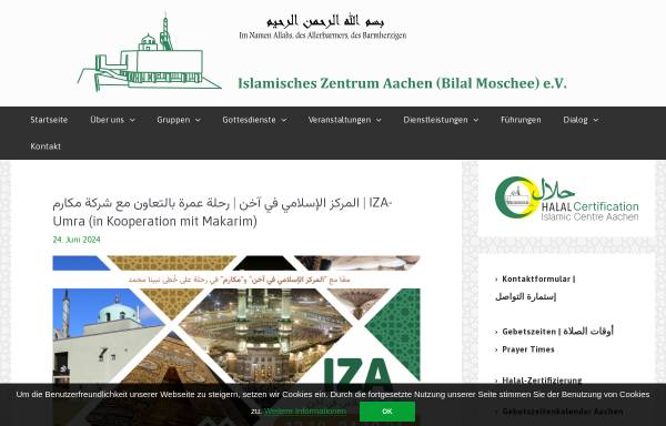 Vorschau von izaachen.de, Islamisches Zentrum Aachen (Bilal-Moschee) e.V.