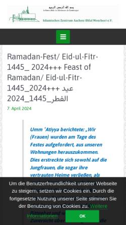 Vorschau der mobilen Webseite izaachen.de, Islamisches Zentrum Aachen (Bilal-Moschee) e.V.