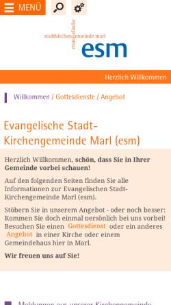 Vorschau der mobilen Webseite www.esm.de, Evangelische Stadt-Kirchengemeinde Marl