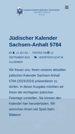 Vorschau der mobilen Webseite www.lv-sachsen-anhalt.de, Landesverband jüdischer Gemeinden Sachsen-Anhalt