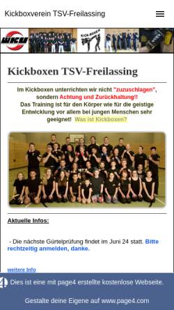 Vorschau der mobilen Webseite kickboxen.page4.com, Kickboxen TSV Freilassing