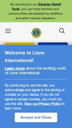 Vorschau der mobilen Webseite www.lionsclubs.org, Lions Clubs International