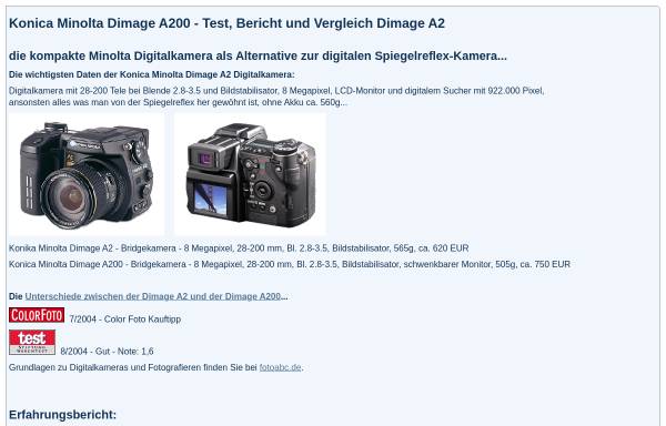 Testbericht über die Minolta Dimage A2 und Vergleich zur Dimage A200