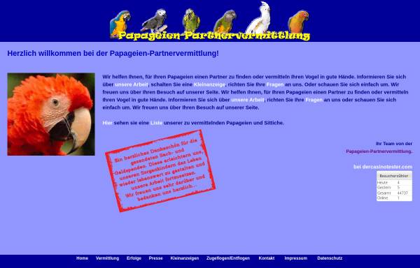 Vorschau von www.papageien-partnervermittlung.de, Papageien-Partnervermittlung