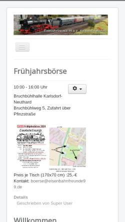 Vorschau der mobilen Webseite www.eisenbahnfreunde99.de, Eisenbahnfreunde 99 e.V. Karlsdorf Neuthard