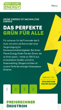 Vorschau der mobilen Webseite green-planet-energy.de, Greenpeace energy eG