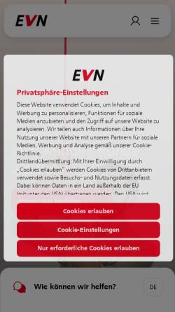 Vorschau der mobilen Webseite www.evn.at, EVN Energieversorgung Niederösterreich AG