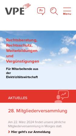 Vorschau der mobilen Webseite www.vpe.ch, Verband der Personalvertretungen der Schweizerischen Elektrizitätswirtschaft (VPE)