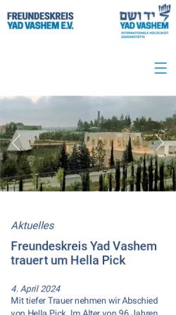 Vorschau der mobilen Webseite www.yad-vashem.de, Freundeskreis Yad Vashem e.V.