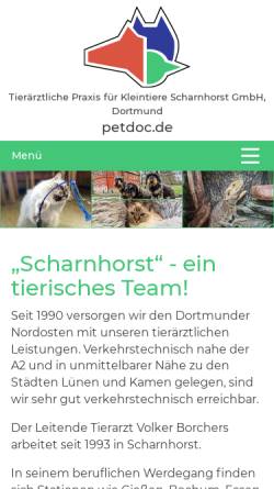 Vorschau der mobilen Webseite www.petdoc.de, Tierärztliche Praxis für Kleintiere Scharnhorst GmbH