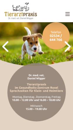 Vorschau der mobilen Webseite www.tierarzt-wigger.de, Dr. med. vet. Daniel Wigger, Tierarzt