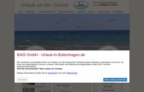 Vorschau von www.urlaub-in-boltenhagen.de, Boltenhagener Appartement & Immobilien Service GmbH (BAIS)